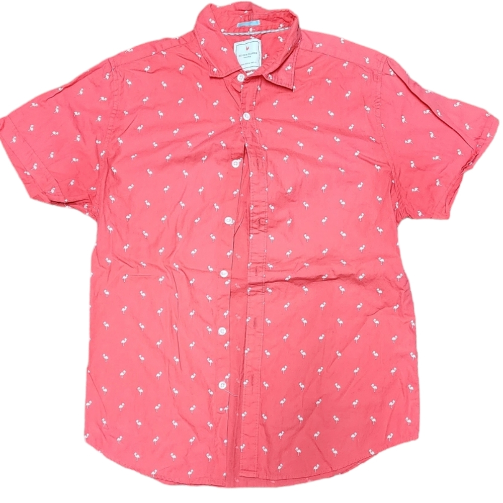 Flamingo Short Sleeve Button-up